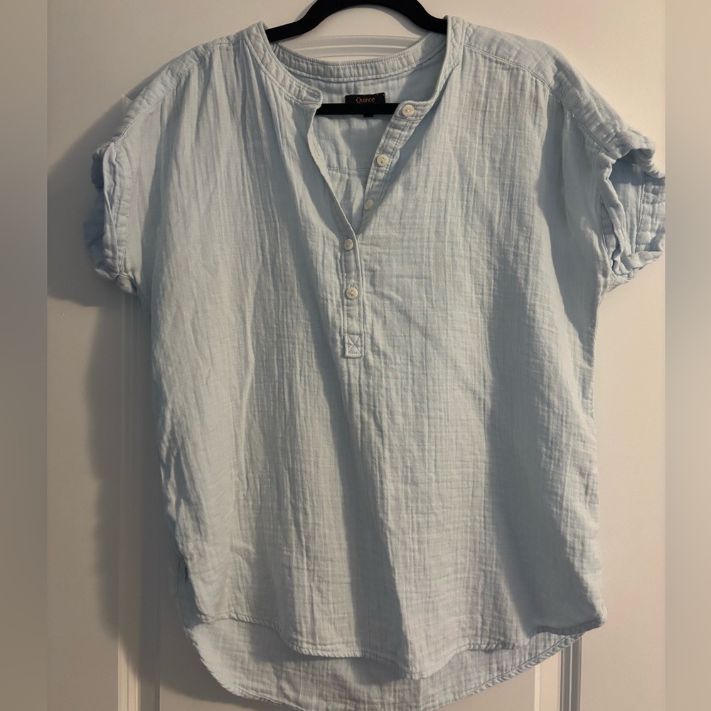 Quince 100% organic cotton gauze roll sleeve shirt